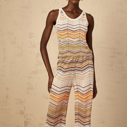Clarissa Chevron Pattern Neutrals Top Trousers Set