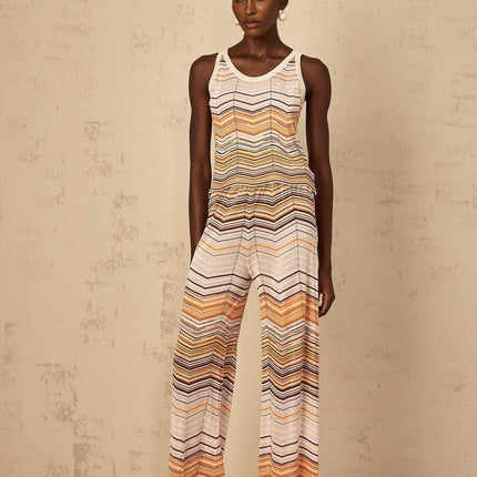 Clarissa Chevron Pattern Neutrals Top Trousers Set