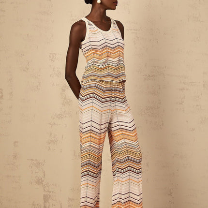 Clarissa Chevron Pattern Neutrals Top Trousers Set