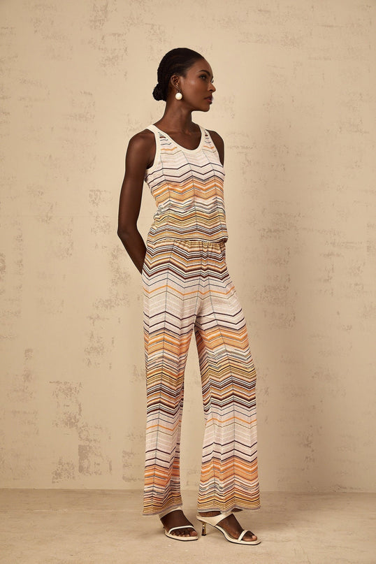 Clarissa Chevron Pattern Neutrals Top Trousers Set