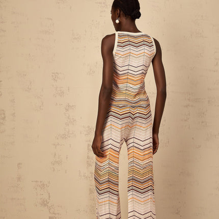 Clarissa Chevron Pattern Neutrals Top Trousers Set