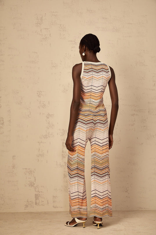 Clarissa Chevron Pattern Neutrals Top Trousers Set