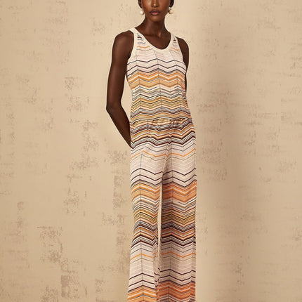 Clarissa Chevron Pattern Neutrals Top Trousers Set