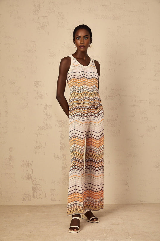 Clarissa Chevron Pattern Neutrals Top Trousers Set
