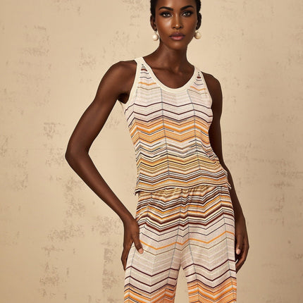 Clarissa Chevron Pattern Top Trousers Set Neutrals