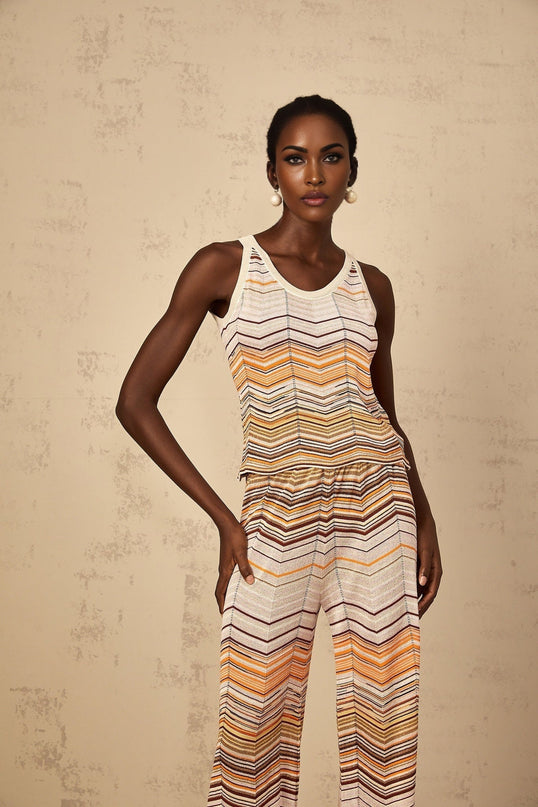 Clarissa Chevron Pattern Top Trousers Set Neutrals