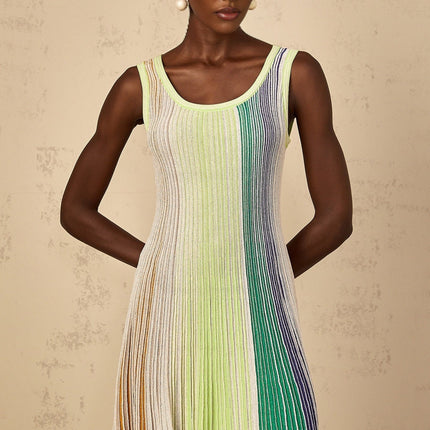Clarissa Green Sequin Stripe Mini Dress with Metallic Threading