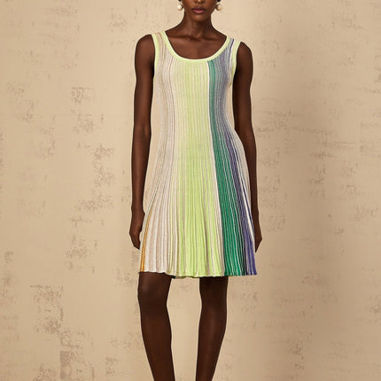 Clarissa Green Sequin Stripe Mini Dress Square Neck Sleeveless Metallic Threading