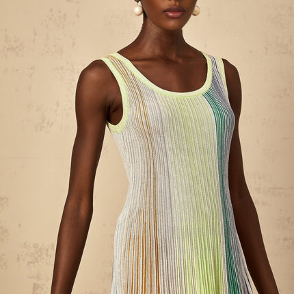 Clarissa Green Sequin Stripe Mini Dress Metallic Threading Square Neck Sleeveless Wide Straps