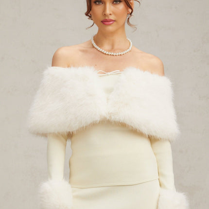 Clarissa Off White Knit Bow Embellishment Skirt Top Set