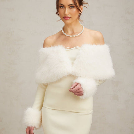 Clarissa Off White Skirt Top Set Knit Bow Embellishment