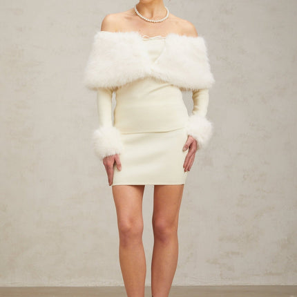 Clarissa Off White Skirt Top Set Knit Bow Embellishment