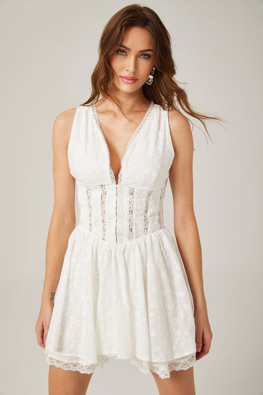 Clarissa White Floral Embroidered Lace Mini Dress