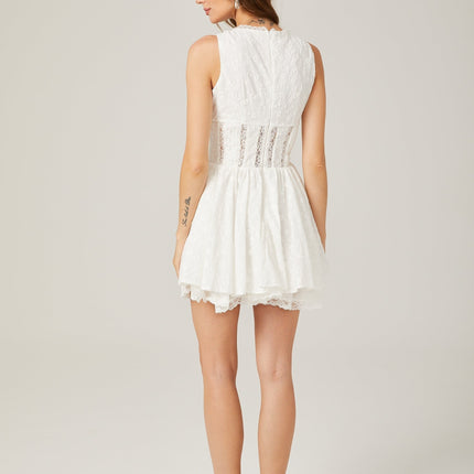 Clarissa White Floral Embroidered Lace Mini Dress