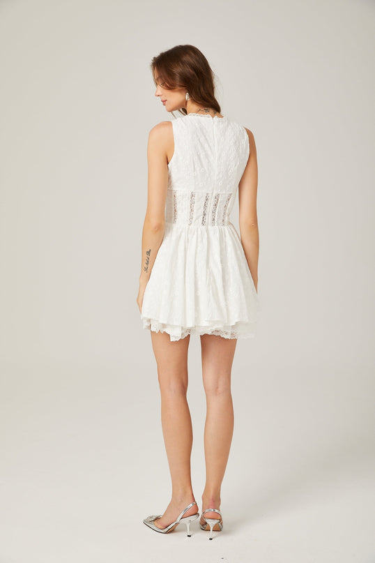 Clarissa White Floral Embroidered Lace Mini Dress