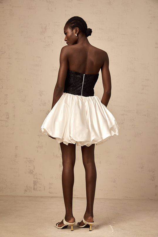 Clarissa White Lace Off Shoulder Satin Ruffle Mini Dress