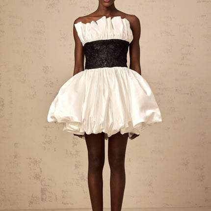 Clarissa White Lace Off Shoulder Satin Ruffle Mini Dress
