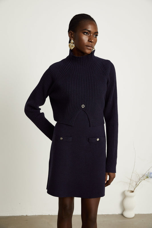 Clarisse darkblue knitted top  dress matching set