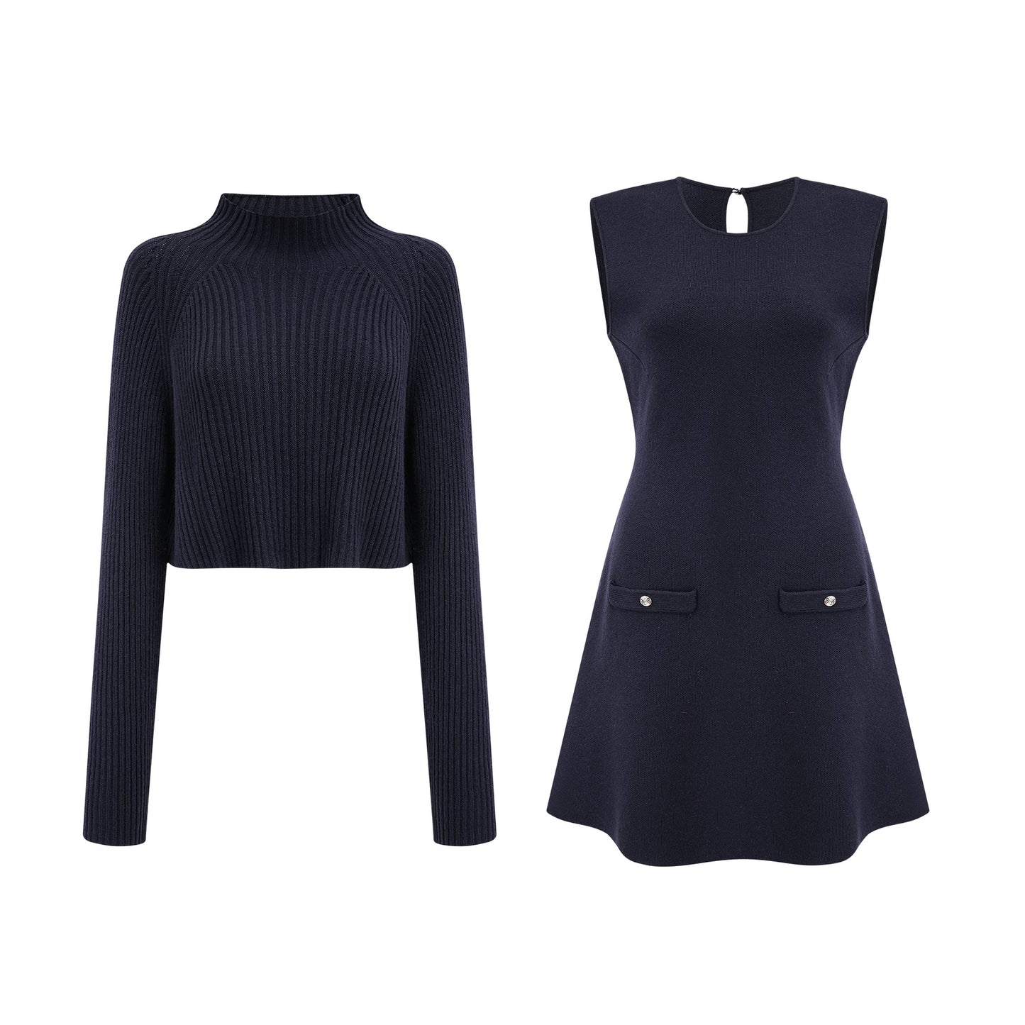 Clarisse darkblue knitted top  dress matching set