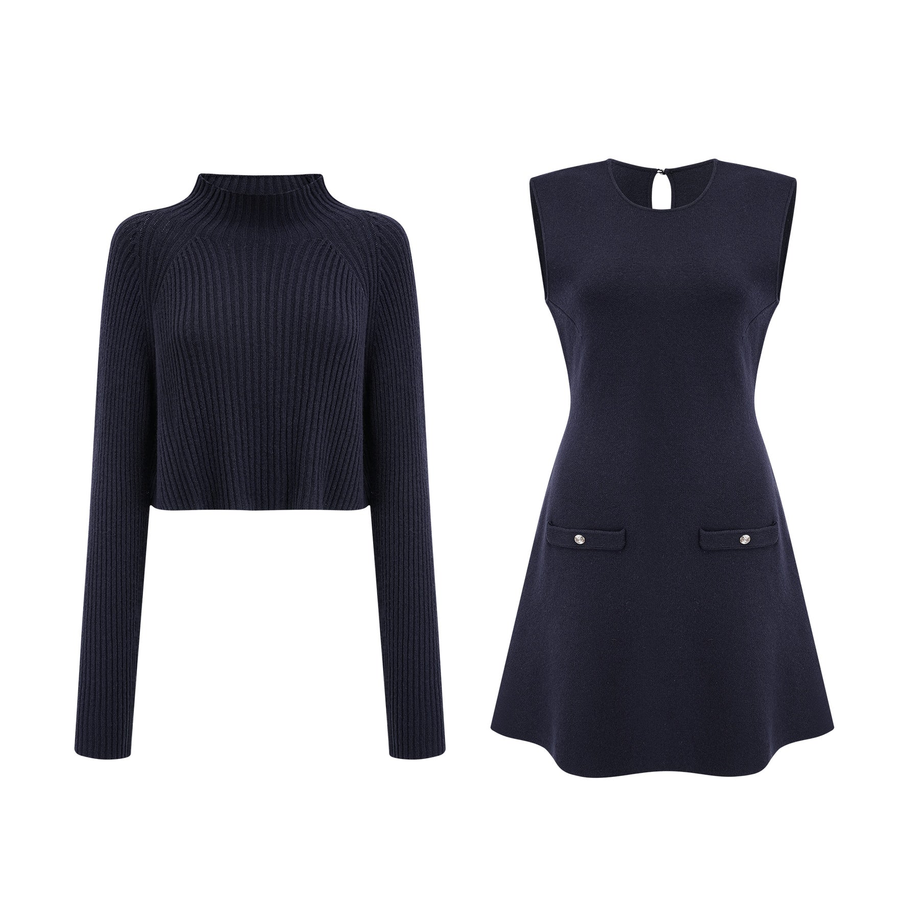 Clarisse darkblue knitted top  dress matching set