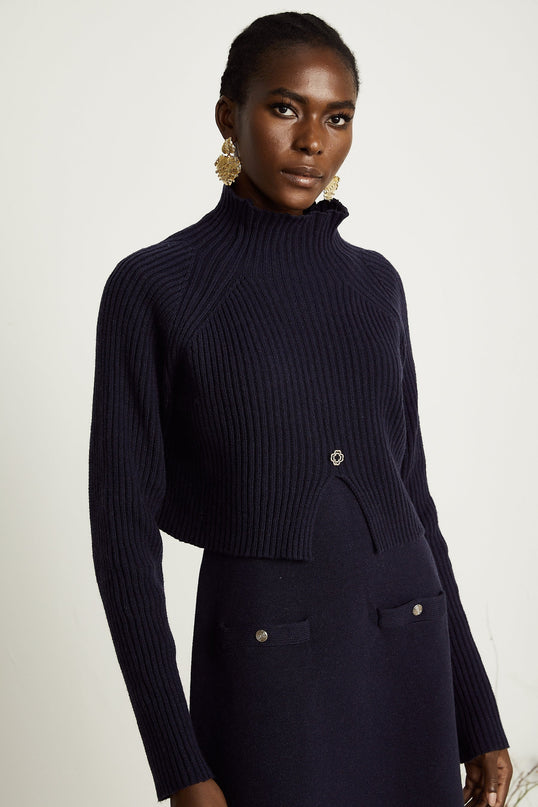 Clarisse darkblue knitted top  dress matching set