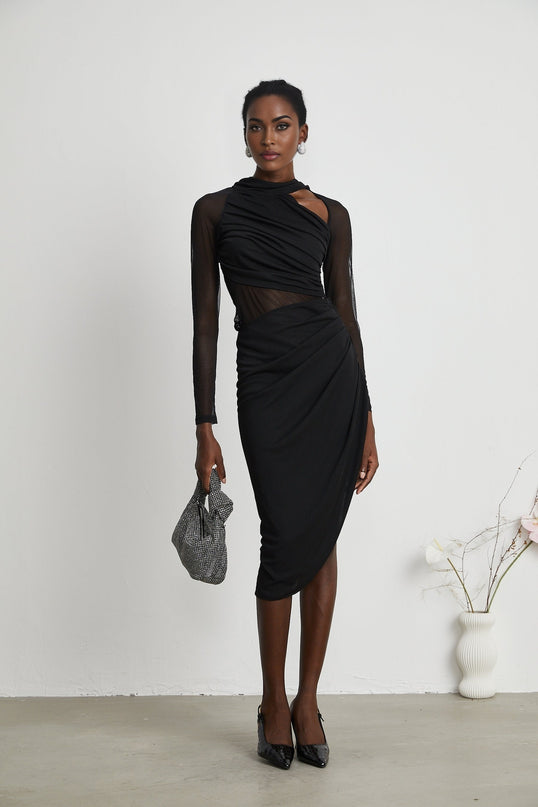 Clarisse semisheer ruched midi dress