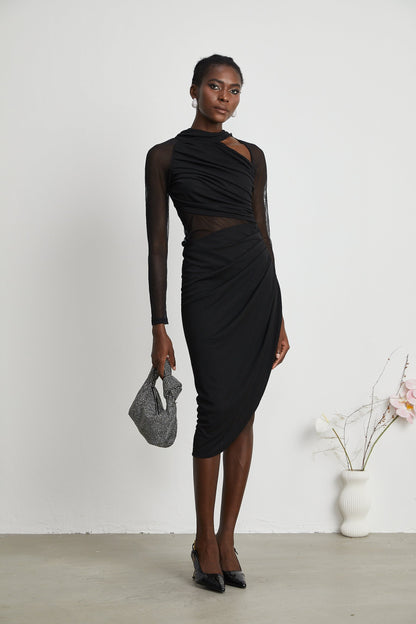 Clarisse semisheer ruched midi dress