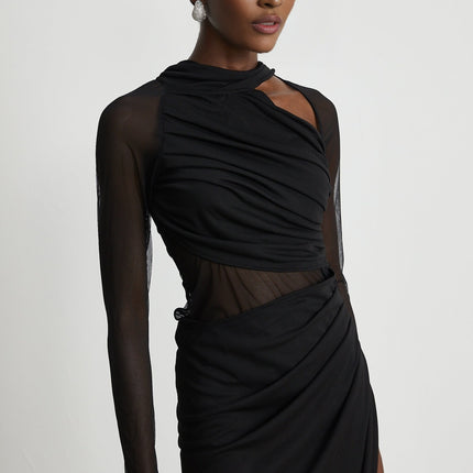 Clarisse semisheer ruched midi dress