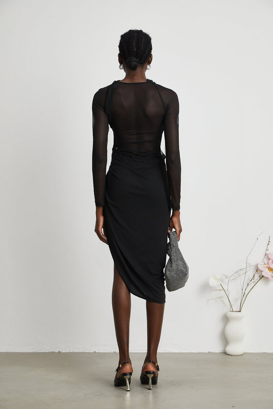 Clarisse semisheer ruched midi dress