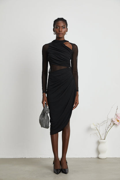 Clarisse semisheer ruched midi dress