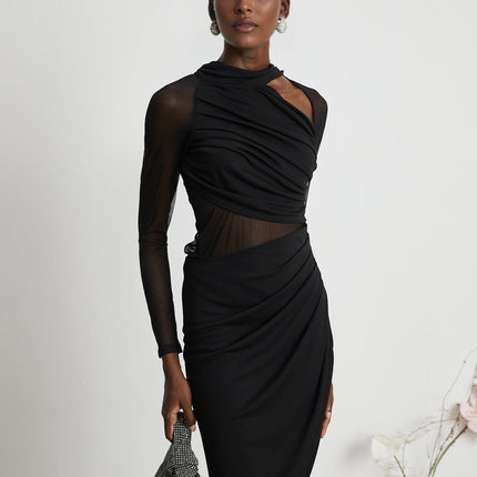 Clarisse semisheer ruched midi dress