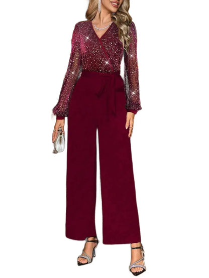 Clasi Rhinestone Studded Mesh Romper For Women Waist Cinching