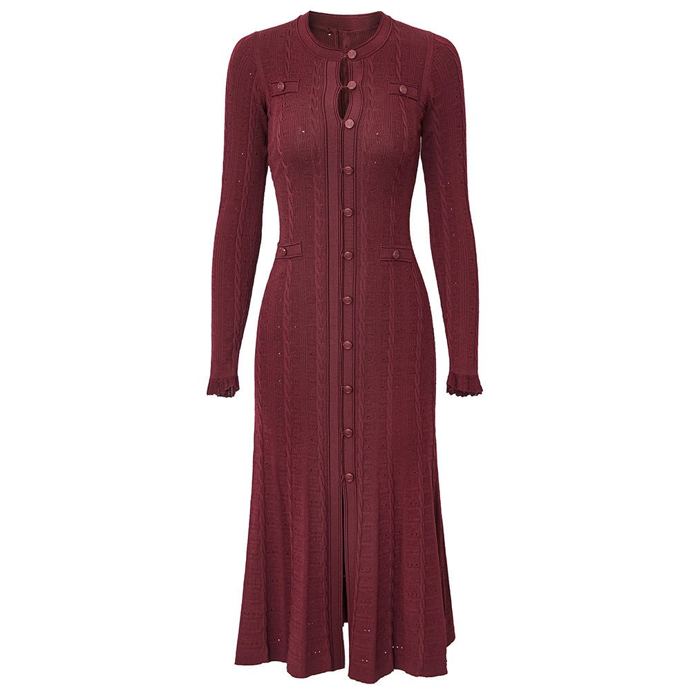 Classic Button - Down Cable Knit Top - Red