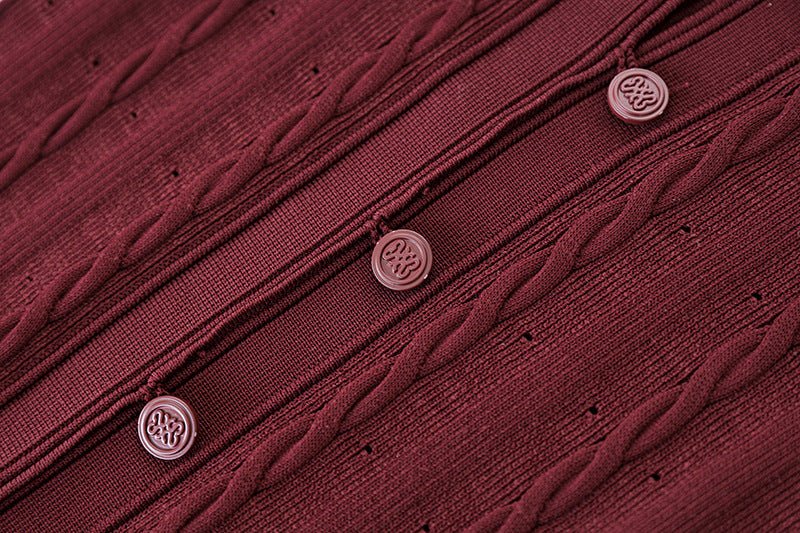 Classic Button - Down Cable Knit Top - Red