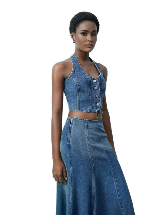 Classic Fashion Versatile Womens Denim FrontOpen Sleeveless Top SpringSummer Western Wear Women