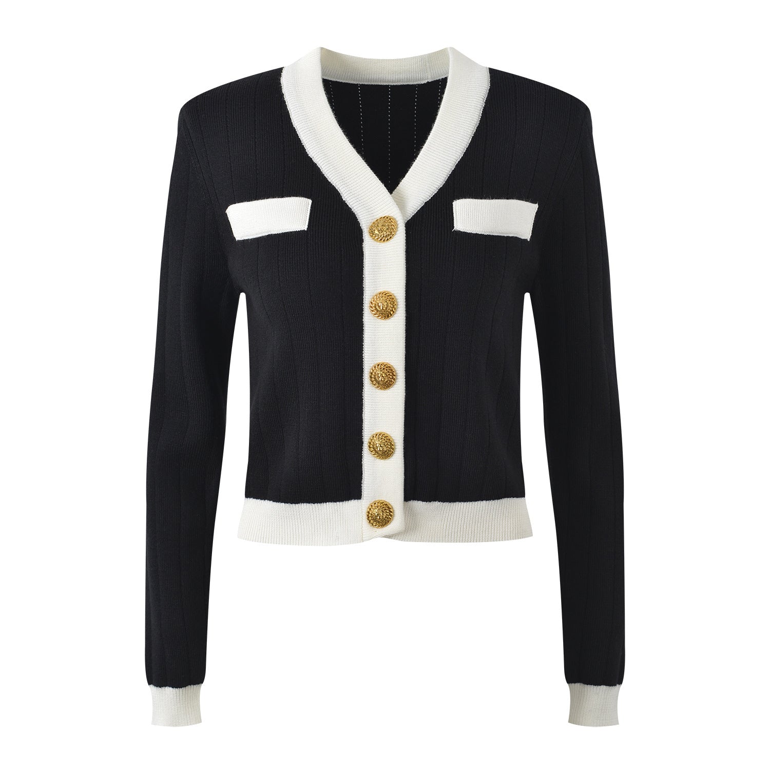 Classic Fitted Ribbed Cardigan - Black