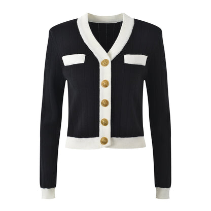 Classic Fitted Ribbed Cardigan - Black