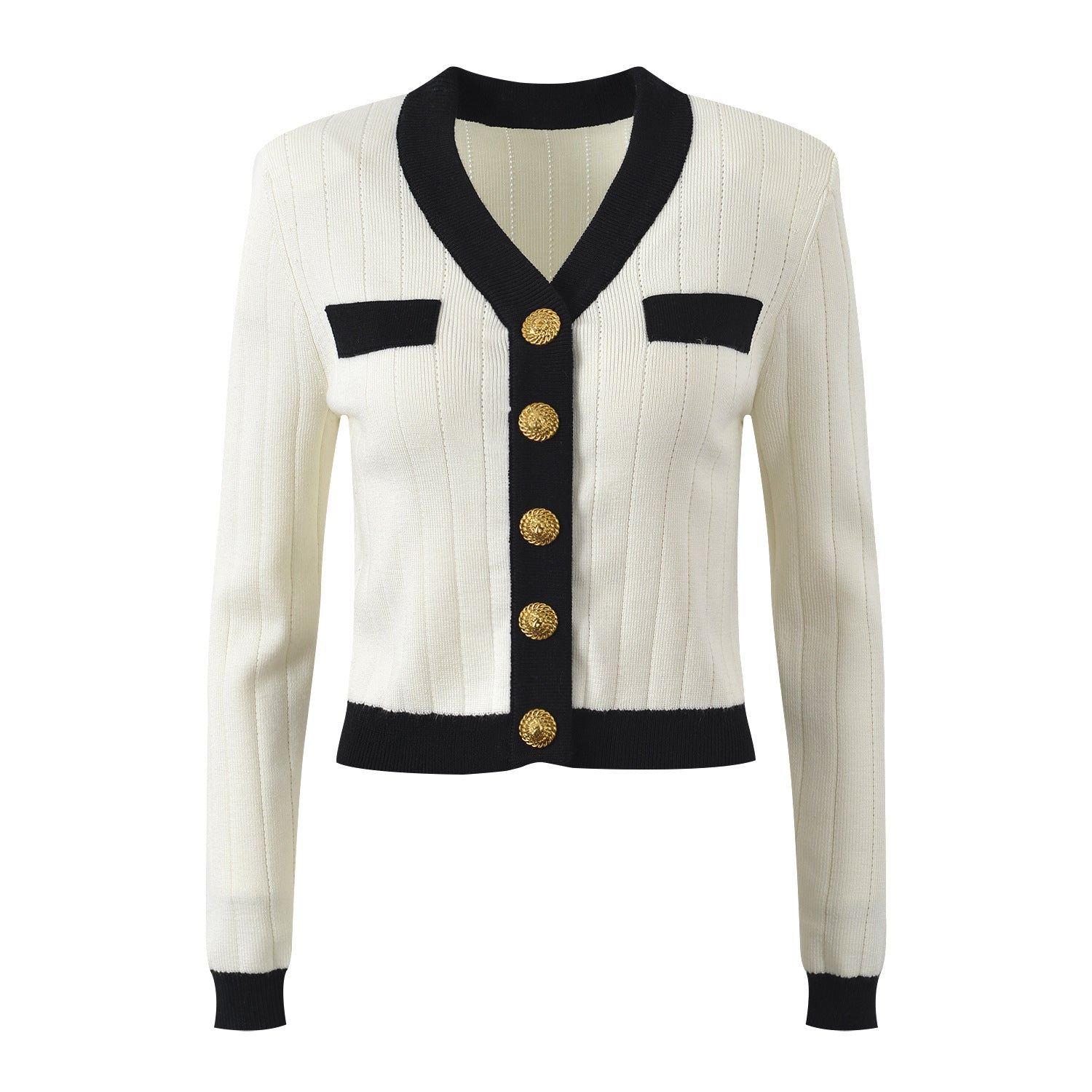 Classic Fitted Ribbed Cardigan - White