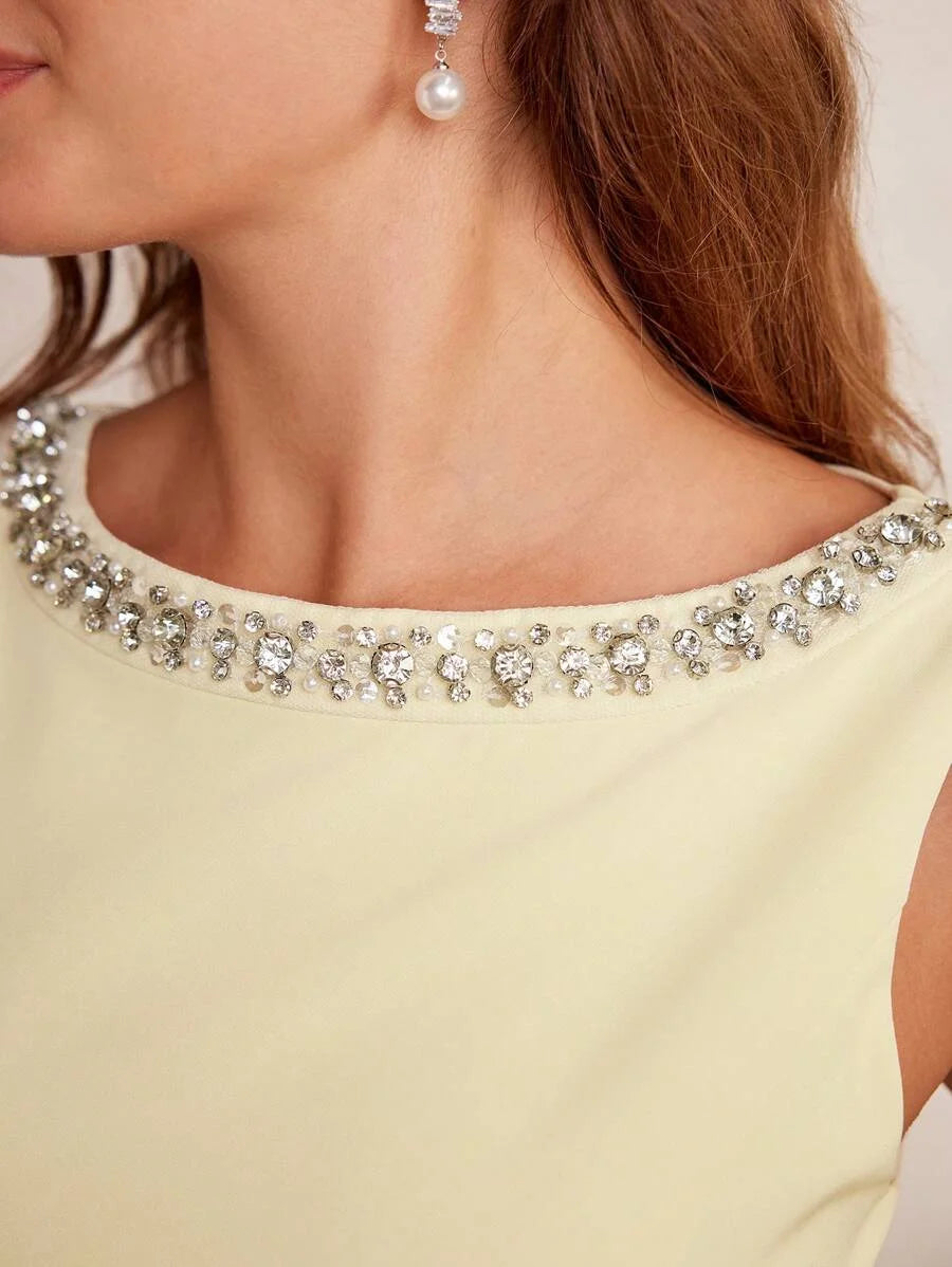 Classy CLASSY RHINESTONE DETAIL FITTED DRESS