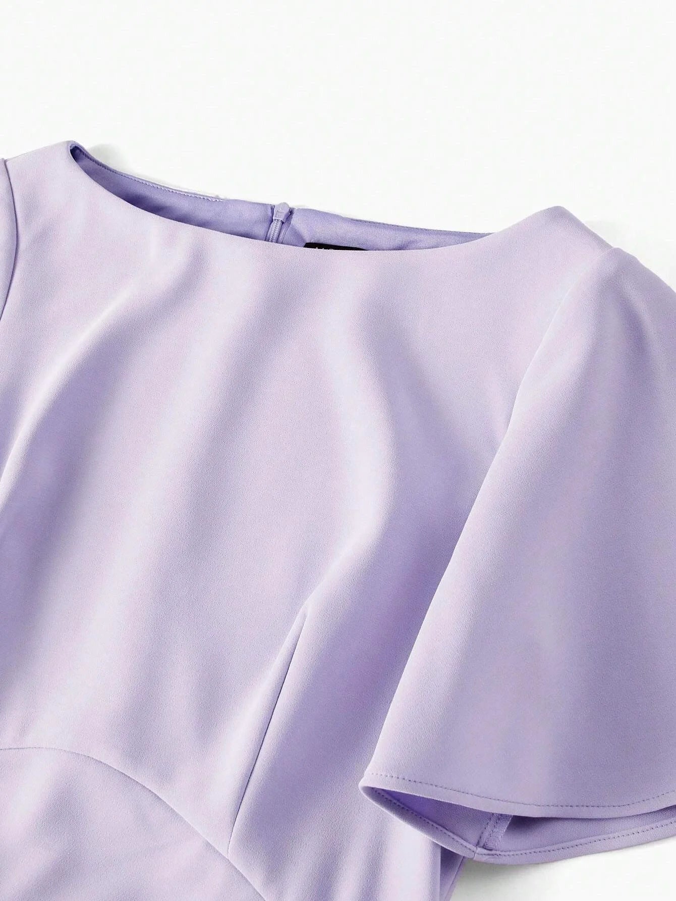 Classy CLASSY SOLID FLOUNCE SLEEVE RUCHED DRESS