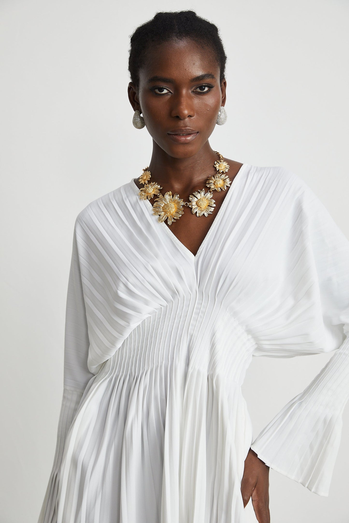Claudette Vneck pleated mini dress