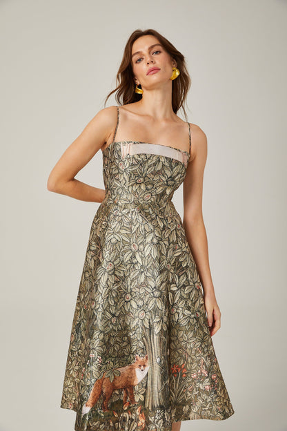 Claudia green jungleprint midi dress
