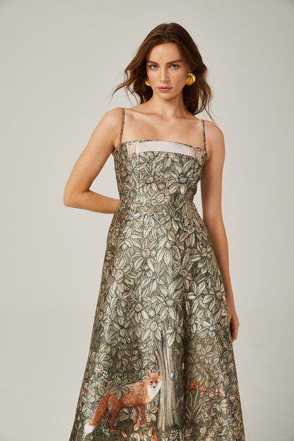 Claudia green jungleprint midi dress