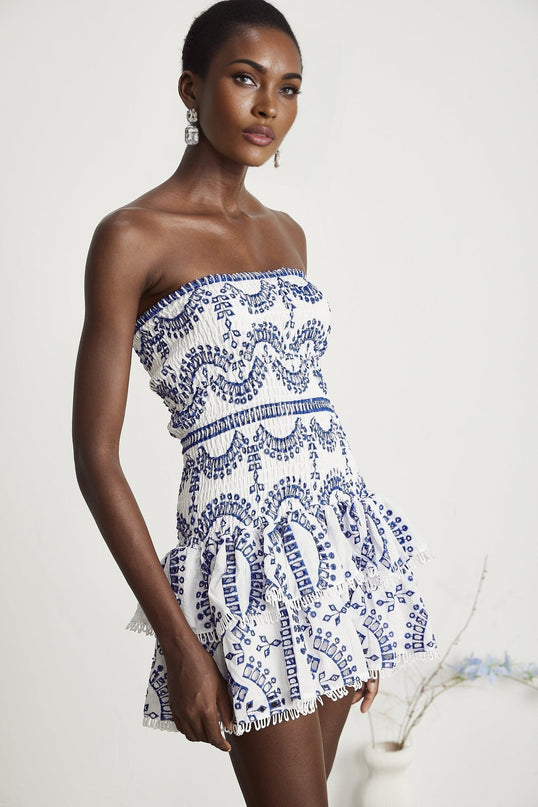 Claudia White Broderie Anglaise Off-Shoulder Mini Dress