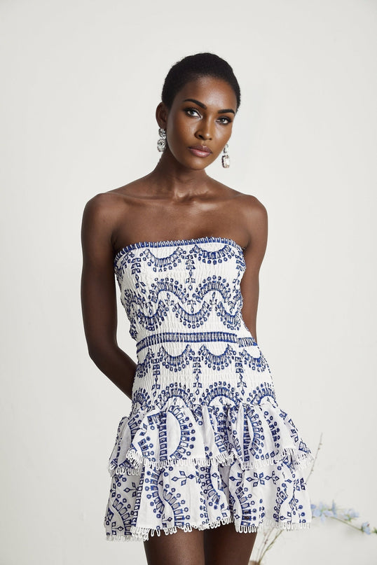 Claudia White Broderie Anglaise Off-Shoulder Mini Dress