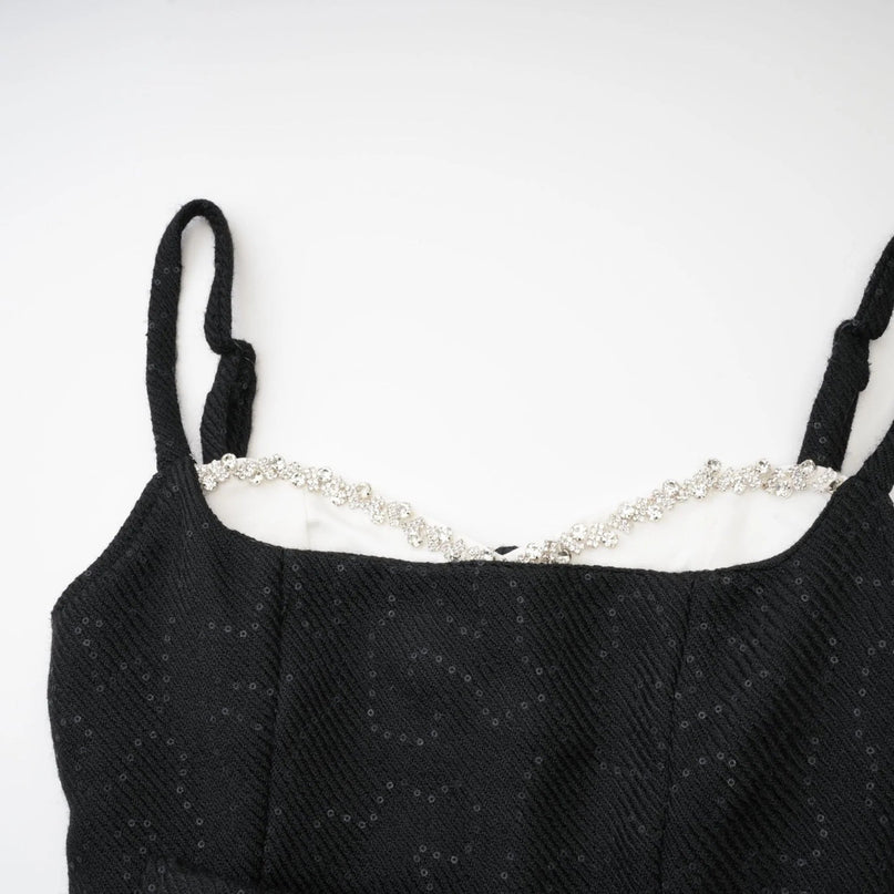 Clementina Black White Sequin Bowknot Mini Dress