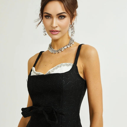 Clementina Black White Sequin Bowknot Mini Dress