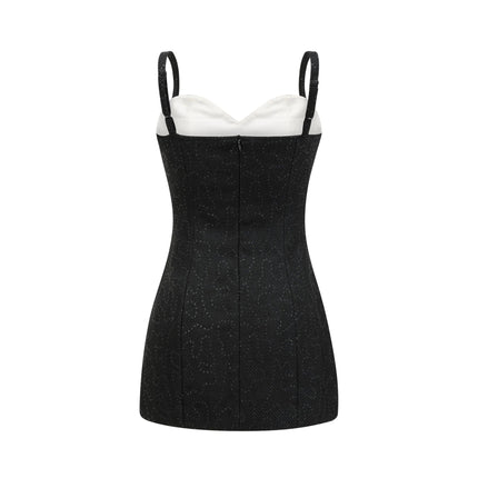 Clementina Black White Sequin Bowknot Mini Dress