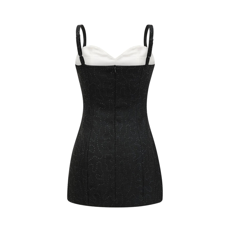 Clementina Black White Sequin Bowknot Mini Dress