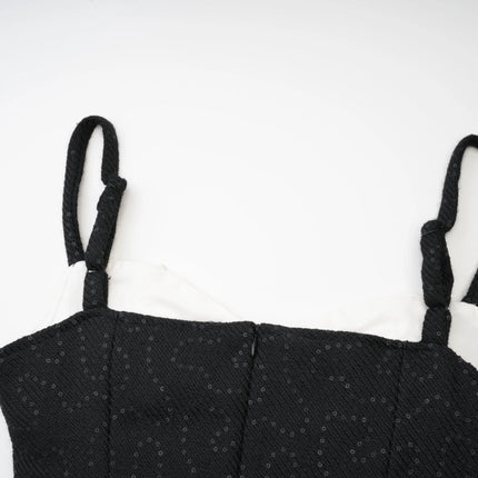 Clementina Black and White Sequin Bowknot Mini Dress